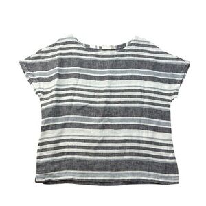 Artisan NY 100% Linen Grey, Blue, White Stripe Popover Blouse Womens Size Medium